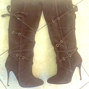 Colin Stuart Brown Suede Sexy Knee Length Boots
